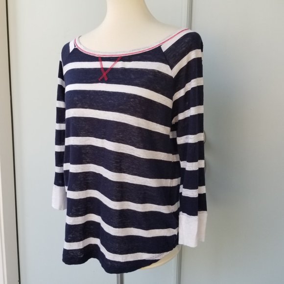 Joie Striped Nautical Linen Tee 3/4 Sleeve Small S - Picture 4 of 8